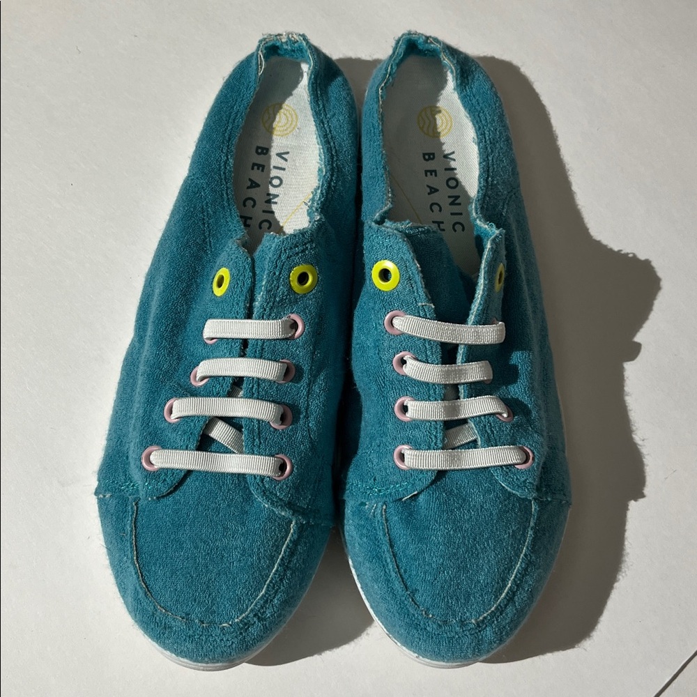 Vionic Beach Breeze slip-on mule sneakers teal terry cloth shoes summer sz 10 - Picture 6 of 8